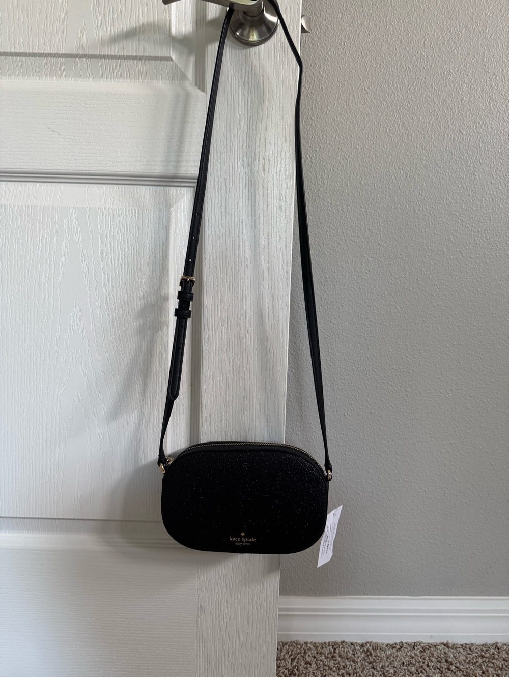 kate spade black glitter crossbody bag with gold hardware